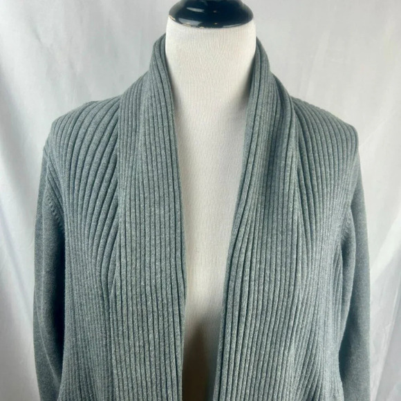 St John's Bay Cardigan Sweater Women Plus 3X Gray Open Front Ribbed Long Sleeves - Picture 2 of 7